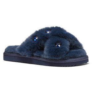 NEW MICHAEL Michael Kors Sizes 7-10 Lala Faux Fur Slipper - Navy